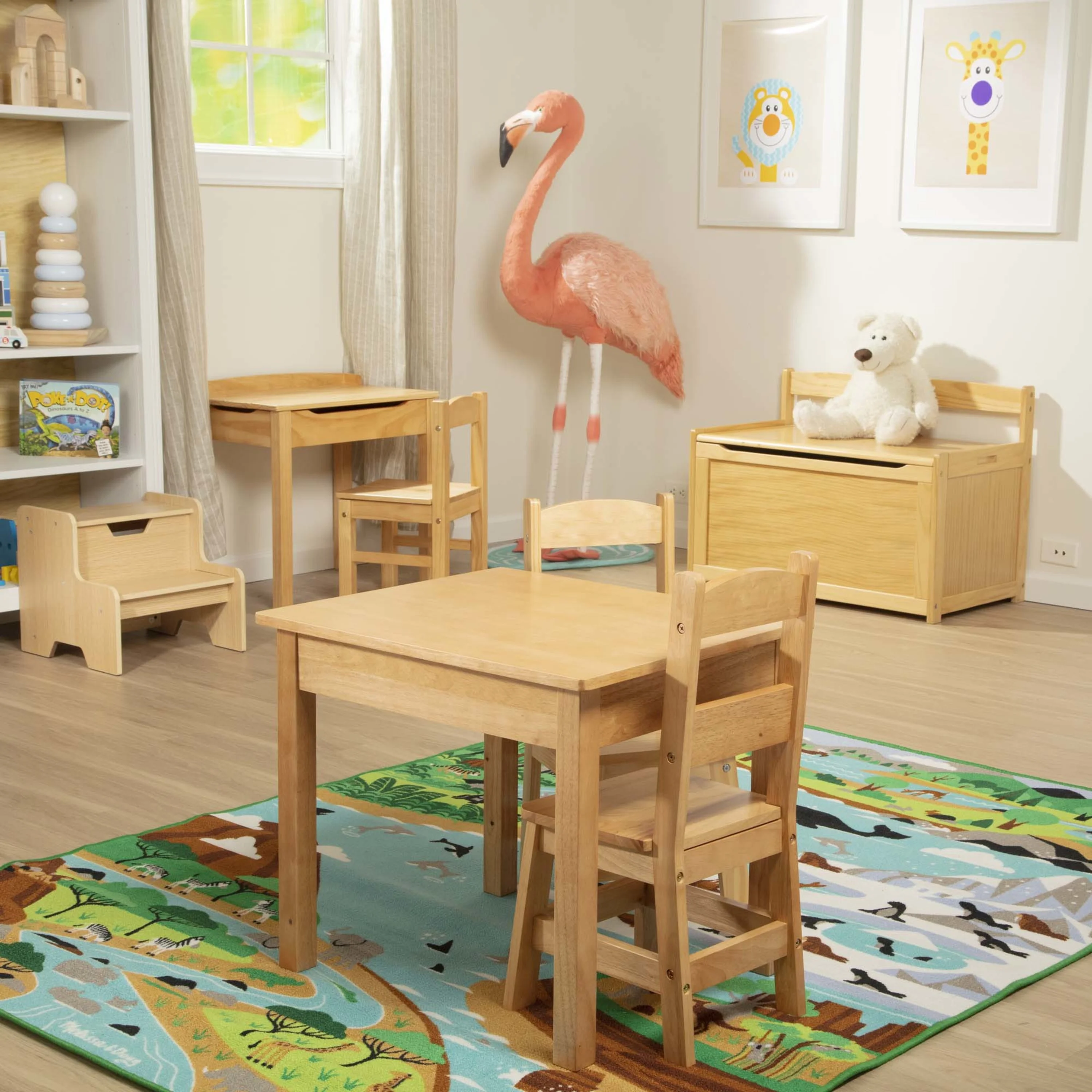 Melissa & Doug Solid Wood Table and 2 Chairs Set - Light Finish Furniture for Playroom