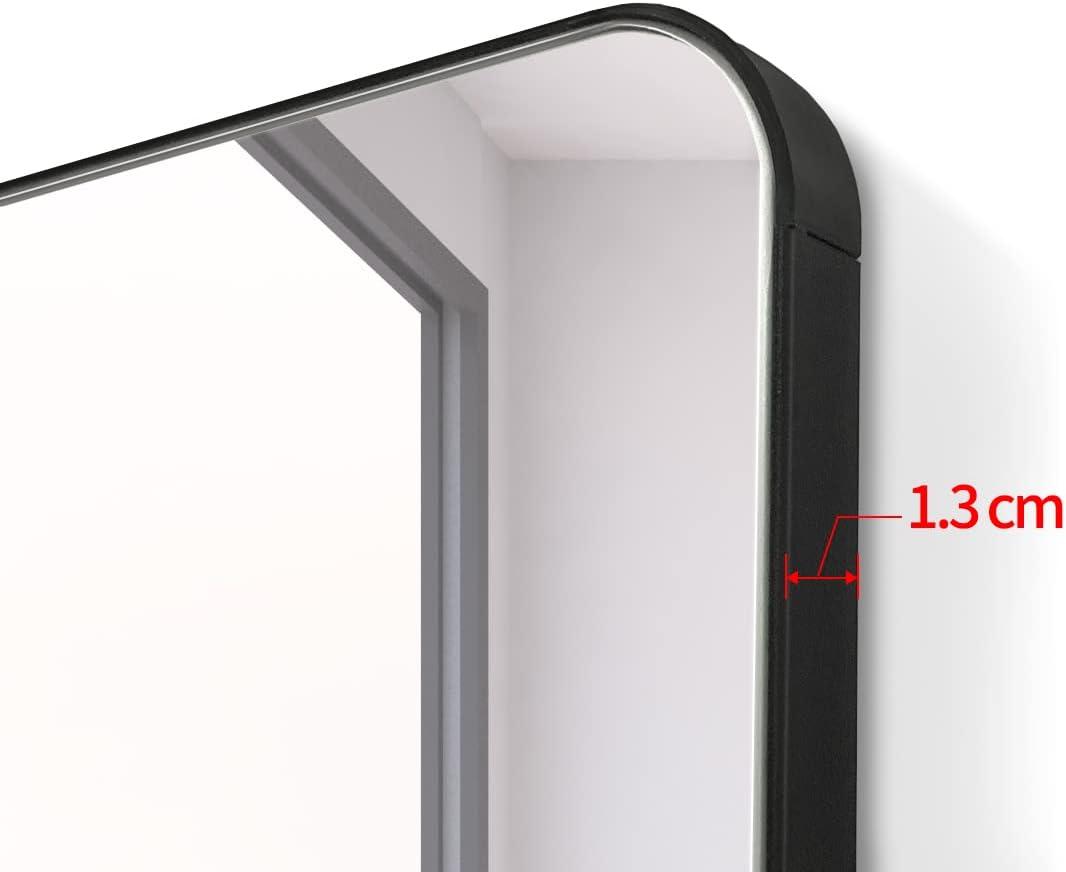 FOMAYKO 22" x 30" Black Aluminum Alloy Frame Pivot Rectangle Bathroom Mirror Tilting Rounded Corner Rectangular Vanity Mirror for Wall Decor