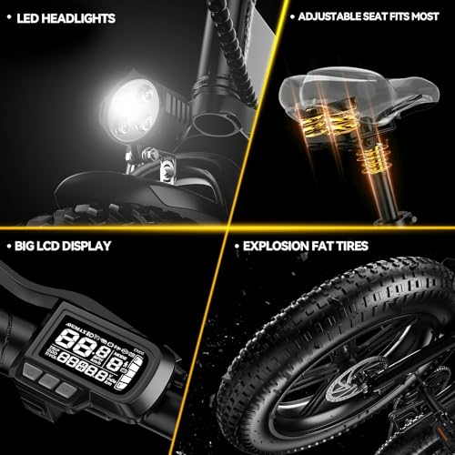 1000W Folding Electric Bike, 48V 20.8AH Large Removable Battery E-Bike, 30+MPH, 80 Miles Max Range, 20" Fat Tire Electric Bike for Adults, Adult Electric Bicycles for Commute