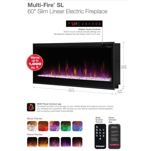 Dimplex 36 Inch Slim Built-in Linear Electric Fireplace | Shallow 4-Inch Depth with Multi-Fire Color Technology, Remote and Acrylic Crystal Ember Bed Included - Sits Flush in Most Home Frames