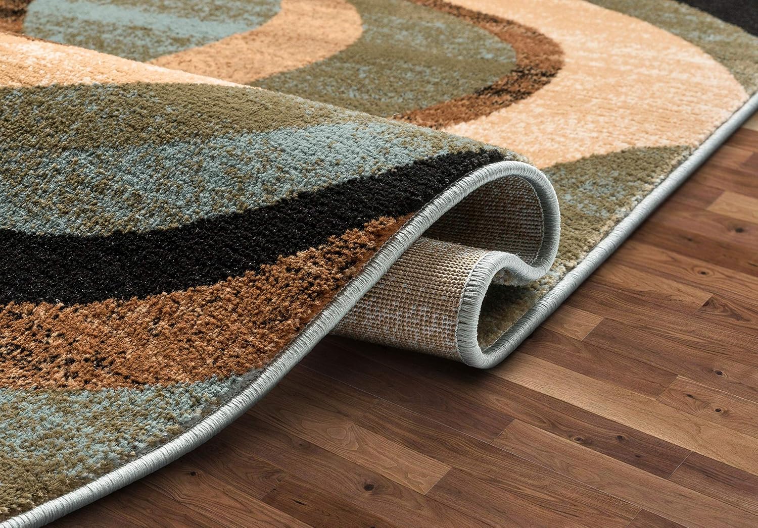 Hudson Waves Blue Brown Geometric Modern Casual Area Rug 8x10 8x11 ( 7'10" x 9'10" ) Easy to Clean Stain Fade Resistant Shed Free Abstract Contemporary Natural Lines Multi Soft Living Dining Room Rug