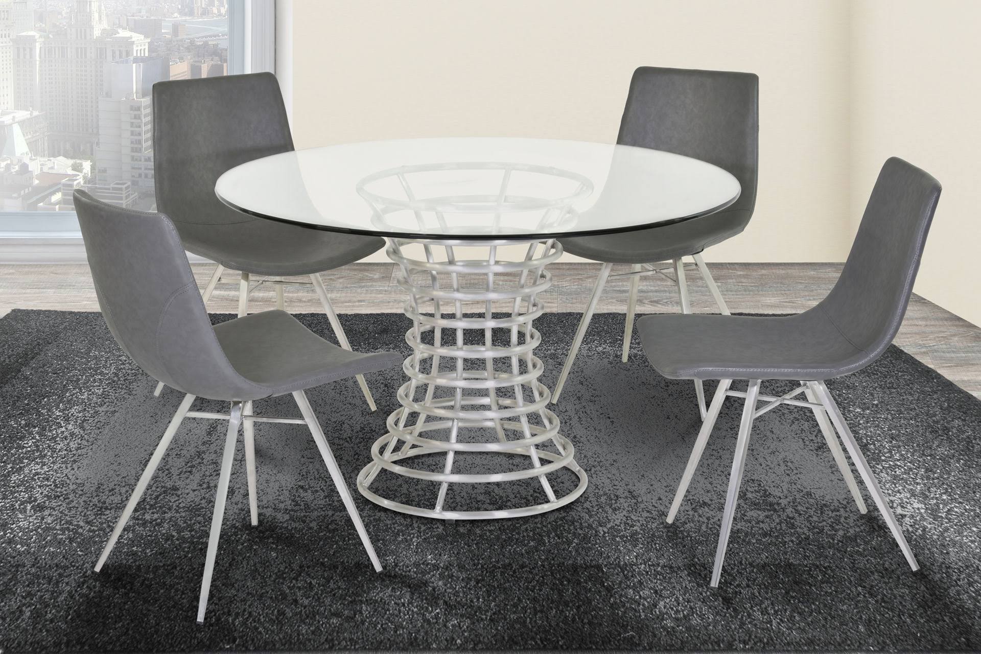 Armen Living Ibiza Brushed Stainless Steel Dining Table with Clear Glass