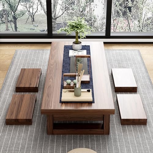 HRTLSS Japanese Floor Table, Rectangular Japanese Style Tatami Table, Vintage Tea Table Low Table, for Living Room, Reception Rooms, Tatami