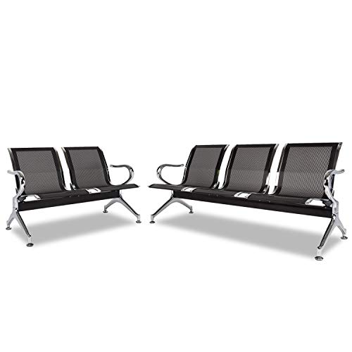 Kinsuite Waiting Room Bench Reception Chairs - Waiting Room Chairs Set of 2 with Arms 3-Seat PU Airport Reception Bench, Waiting Room Bench for Business Hospital Market, Black