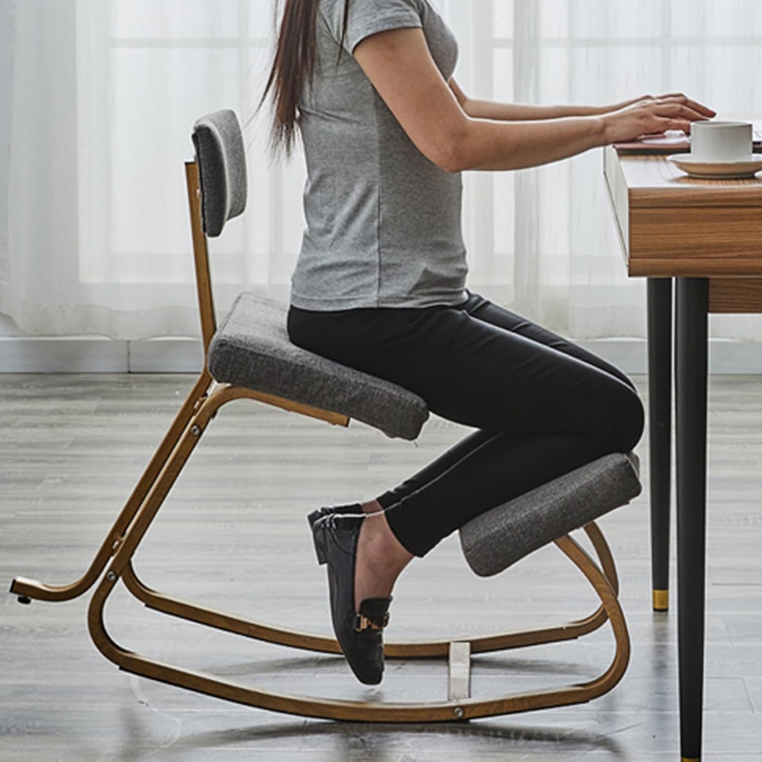 Ergonomic Kneeling Chair with Back Support, Kneeling Posture Rocking Chair Desk Stool Upright Gray for Both Teenagers Adults Computer Workers, Height Adjustable Office Seat