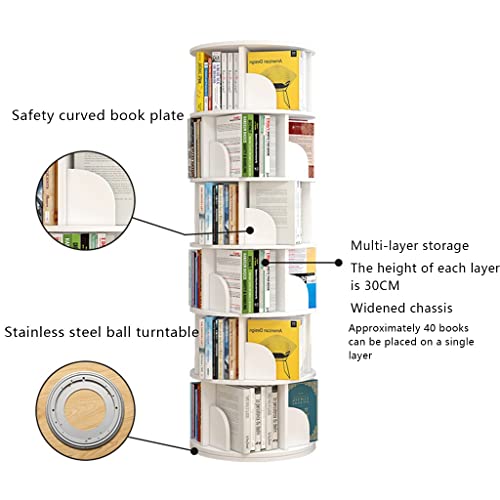 2/3/4/5/6 Tier Revolving Bookshelf Revolving Bookcase 360° Display Rack White Bookshelf Rotating Round Bookcase Wooden for Living Room Bedroom(Size:40 * 40 * 98cm)