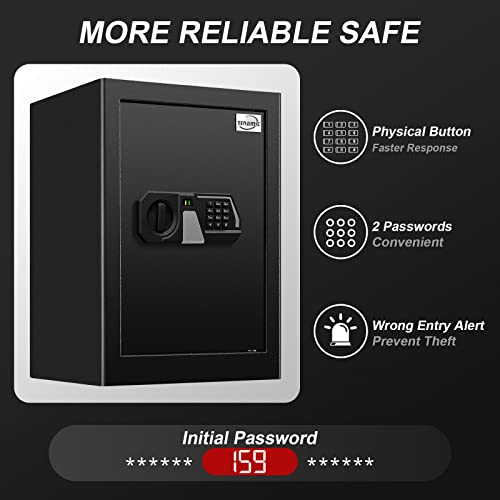 Tenamic Fireproof Safe Box 2.0 Cuft Electronic Digital Security Box, Keypad Large Lock Box Cabinet Safes with Internal Light, Solid Alloy Steel Office Hotel Home Safe with 2 Passwords, Black