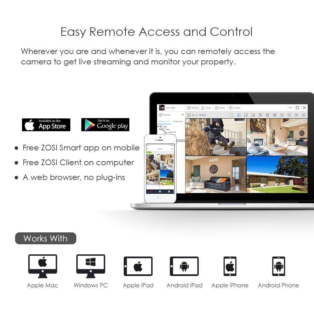 ZOSI 1080p PoE 8-Channel 2TB Hard Drive DVR Security Camera System with 8-Wired Bullet Cameras