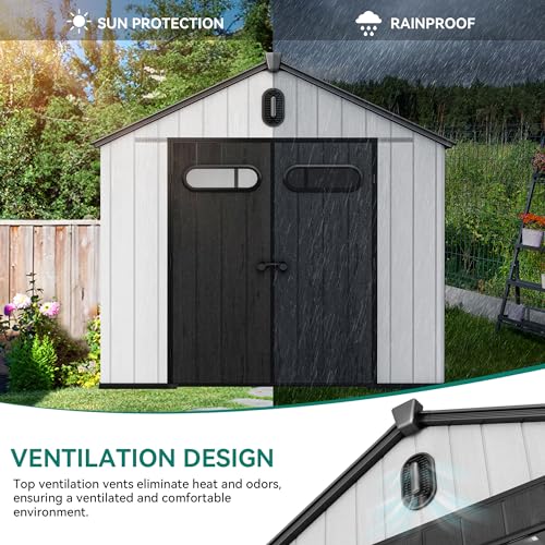 YITAHOME 8x6.2FT Outdoor Storage Shed w/o Floor, All-Weather Plastic Shed with Lockable Doors, Window & Vents, Plastic Tool Shed for Backyard, Patio, Poolside, Lawn, Gray