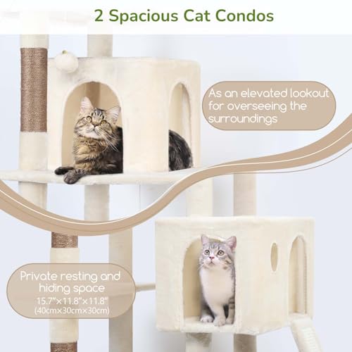 Globlazer Heavy Duty Cat Tree, 70 inch Sturdy Cat Tree for Indoor Cats Extra Large Cat Tower with Scratching Post, Hammock, Cat Condo for Adult Cats Kittens, F70 Pro, Light Grey