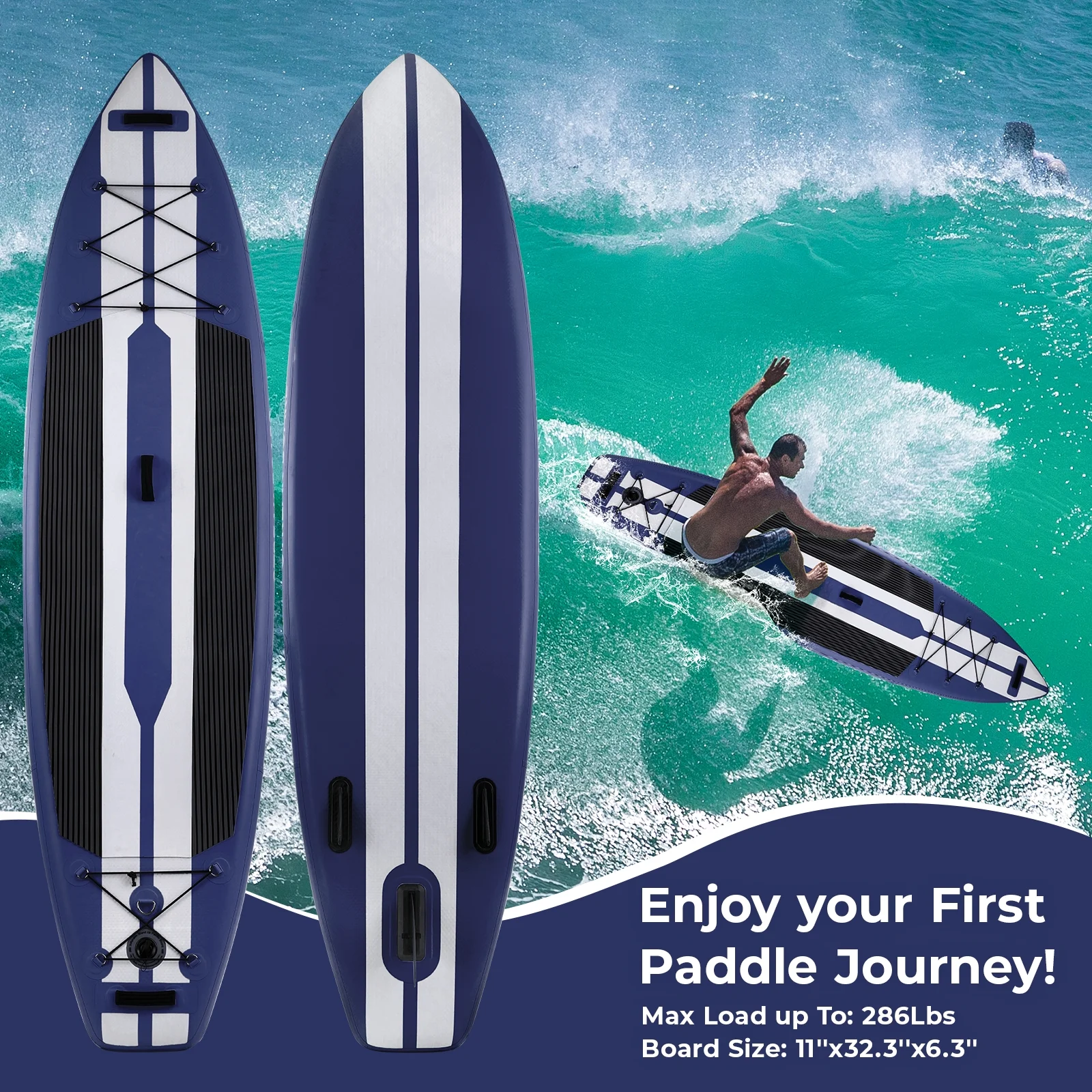 Arlopu 11ft Inflatable Stand Up Paddle Board 6'' Thick Non-Slip Deck W/ Aluminum Paddle, Leash, Backpack