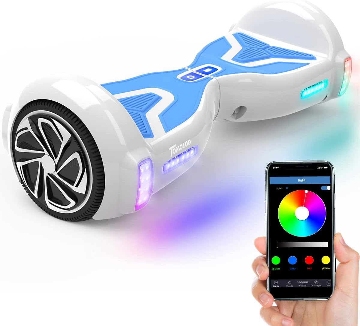 TOMOLOO Hoverboard with Bluetooth Speaker and LED Lights for Kids and Adults 6.5" Wheel Self-Balancing Scooter UL2272 Certified