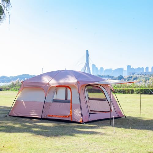KTT Extra Large Tent 10-12-14 Person(Style-B),Family Cabin Tents,2 Rooms,3 Doors and 3 Windows with Mesh,Straight Wall,Waterproof,Double Layer,Big Tent for Outdoor,Picnic,Camping,Family Gathering
