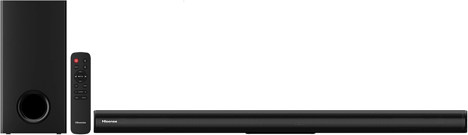 Hisense HS219 2.1ch Sound Bar with Wireless Subwoofer, 320W, Powered by Dolby Audio, One Remote Control, Roku TV Ready, Bluetooth, HDMI ARC/Optical/AUX/USB, 3 EQ Modes