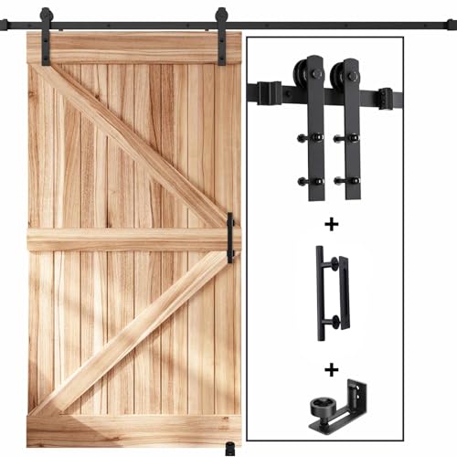 EaseLife 12 FT Double Sliding Barn Door Track and Handle Hardware Kit,Straight Pulley,Slide Smoothly Quietly,Easy Install (12FT Track Kit for 33"~36" Wide Double Door)