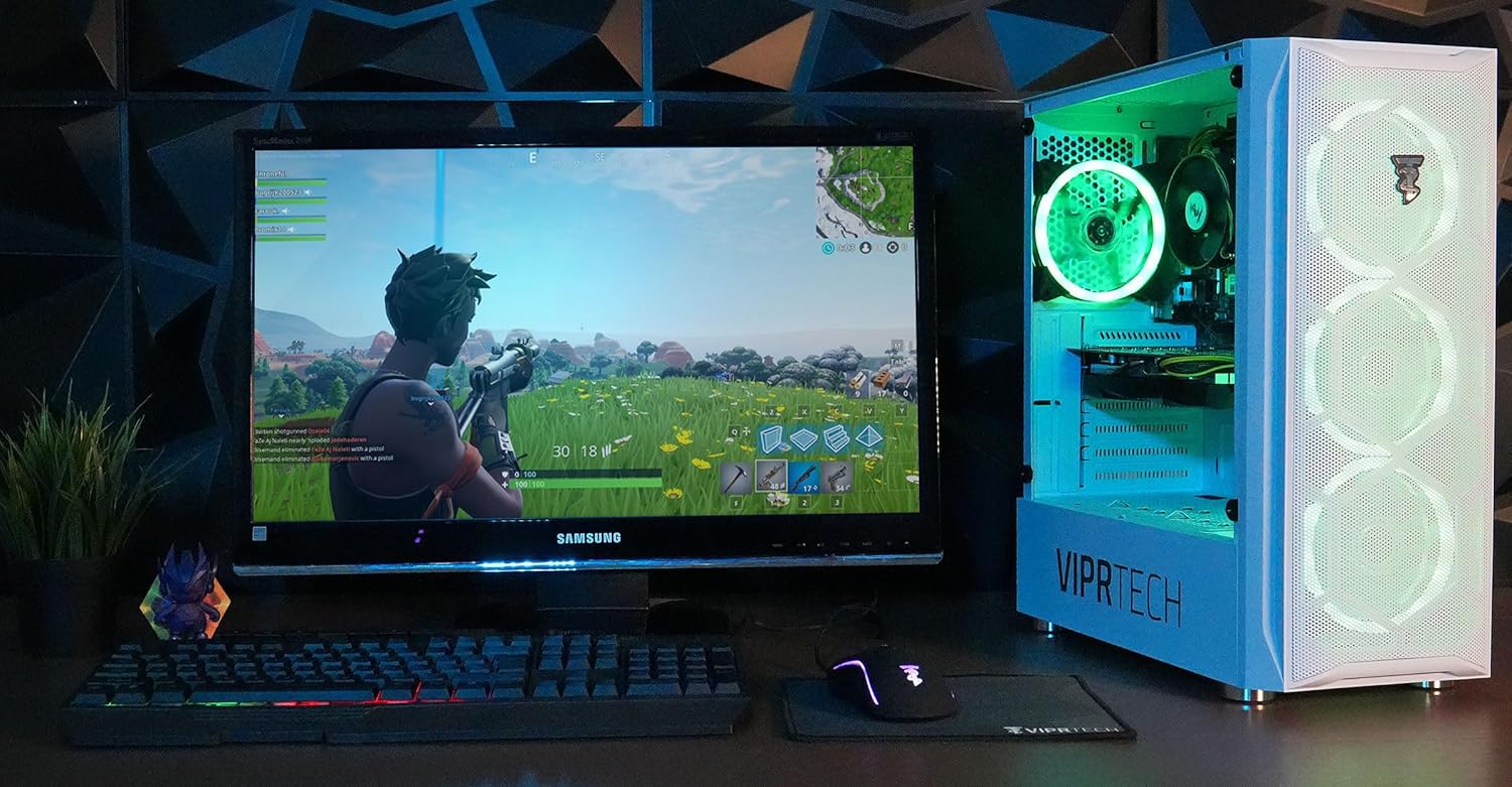 ViprTech Bandit Gaming PC - Intel Core i7 (3.90GHz), AMD RX 580 8GB, 16GB RAM, 1TB NVMe SSD, 700W PSU, Windows 10 Pro, WiFi, Bluetooth, RGB, Desktop Computer Tower White