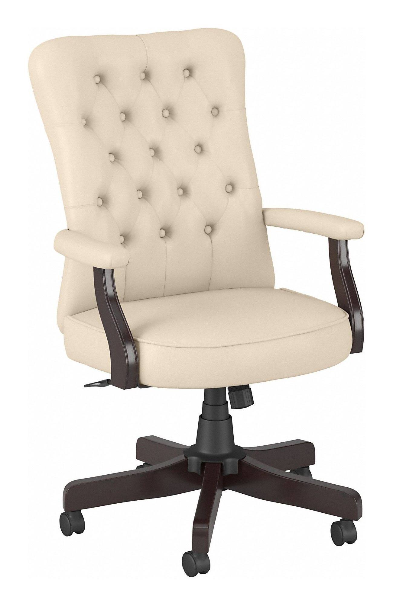 Bush Business Furniture Arden Lane High Back Tufted Office Chair with Arms - Antique White Leather