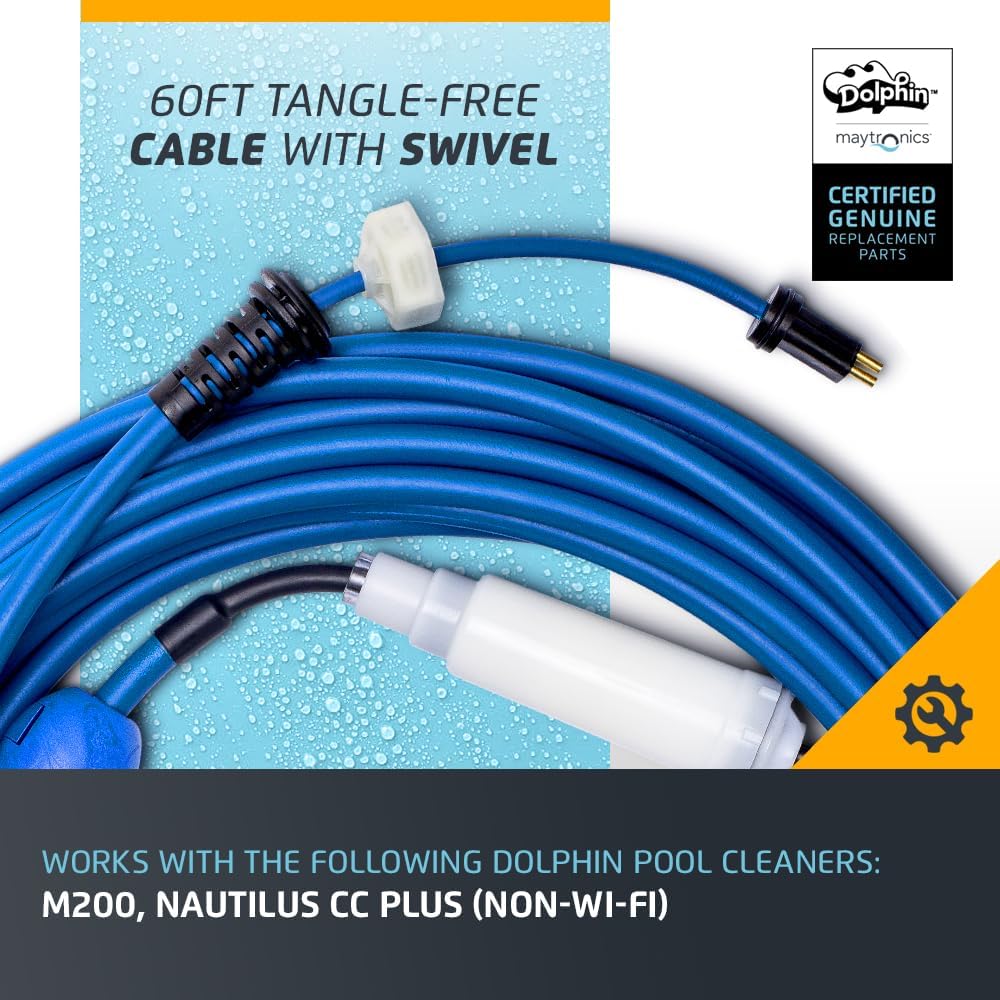 Dolphin Genuine Replacement Part — Durable 60 FT Blue Cable with Swivel for Tangle-Free Operation — Part Number 9995862-DIY