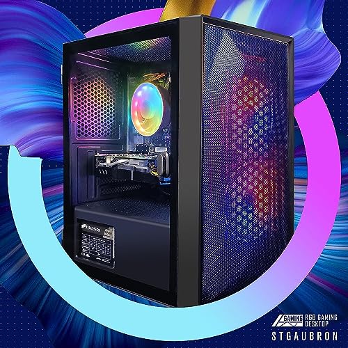 STGAubron Gaming Desktop PC, GeForce RTX 3060 Ti 8G, AMD Ryzen 7 5700X up to 4.6G, 32G DDR4, 1T SSD,WiFi,BT 5.0,RGB Fan x 7,RGB Keyboard&Mouse&Mouse Pad,RGB BT Sound Bar,RGB BT Gaming Mic,W11H64