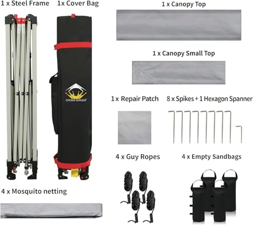 CROWN SHADES 13x13 Pop Up Gazebo, Canopy Tent, Gazebos on Clearance - Outdoor Gazebo for Backyard & Patio Furniture - Carpa Pop Up Tent with Wheeled STO-N-Go Cover Bag (Grey)