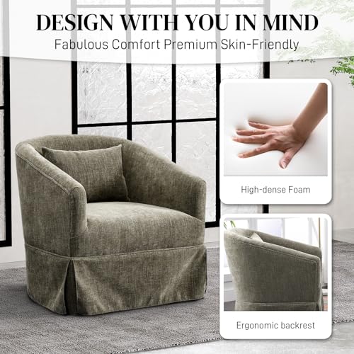 Swivel Accent Chair with Skirt Set of 2, Upholstered Swivel Barrel Chair 360 Degree Fabric Armchair for Nursery, Living Room, Bedroom, Beige
