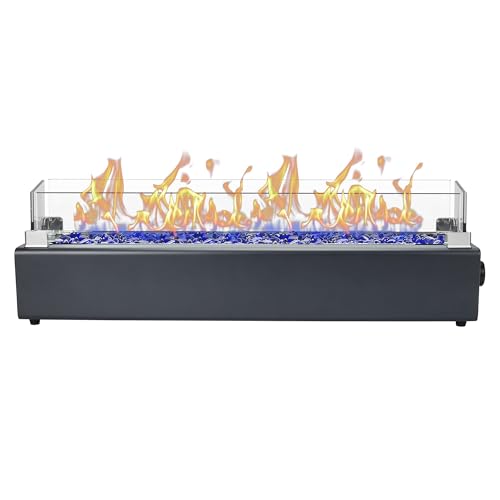 28-inch Table Top Propane Fire Pit, 40,000 BTU Tabletop Firepit for Patio, Outdoor Portable Fireplace Rectangular Fire Bowl w/Wind Glass Shield, Glass Rocks - Black