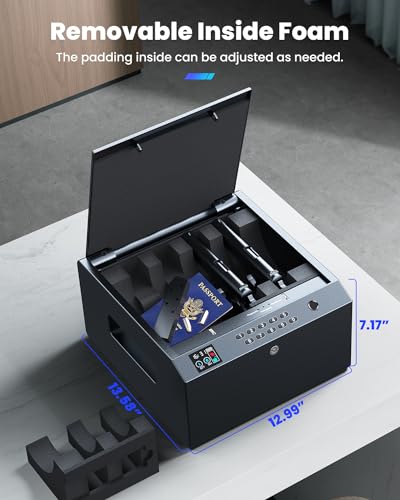 Gun Safe, 4-Pistol Safe with LCD of Temp Humidity Battery, Biometric Gun Safes for Handgun with USB-C Port, Fingerprint Quick Access Pistol Safe, Hand gun Safe for Home Bedside Nightstand Car