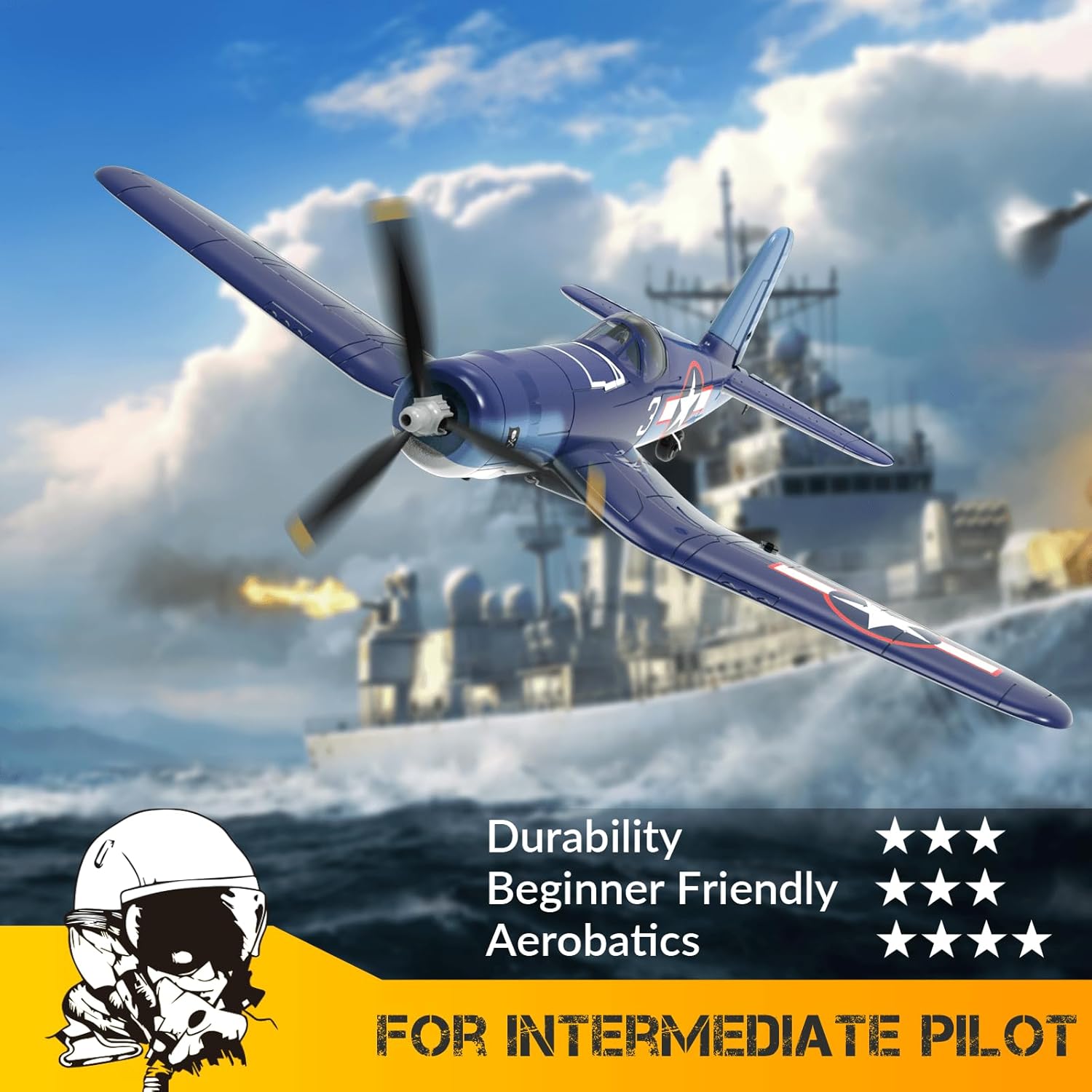 VOLANTEXRC RC Planes for Adults, 4-CH Remote Control Airplane F4U Corsair, One-Key Aerobatic, Stable and Safe, Suitable for Outdoor Activity