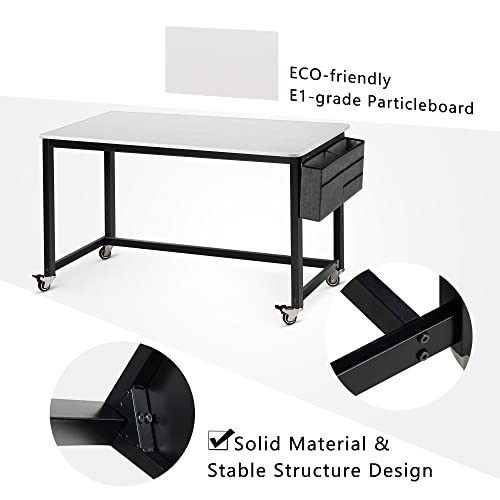 AHB 55" Rolling Computer Desk with 4 Smooth Wheels, Simple Style Mobile Writing Desk Home Office Study Table Movable Workstation with Metal Frame