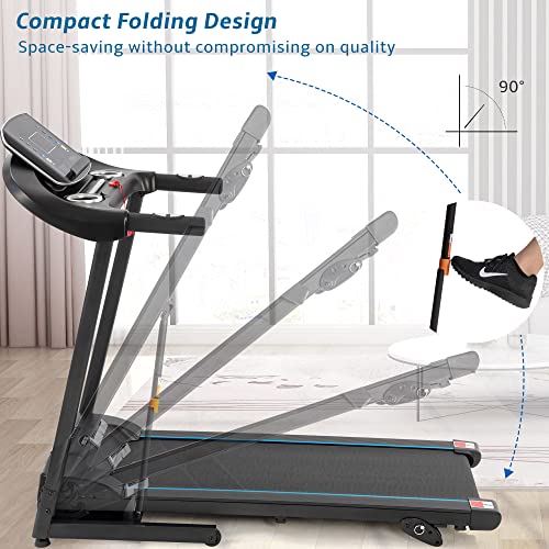 Merax Portable Treadmill for Home, 3.5HP Electric Motorized Running Machine with 10MPH Speed, Large Running Surface, 12 Programs, Speakers, Incline, LCD and Pulse Monitor for Running Walking