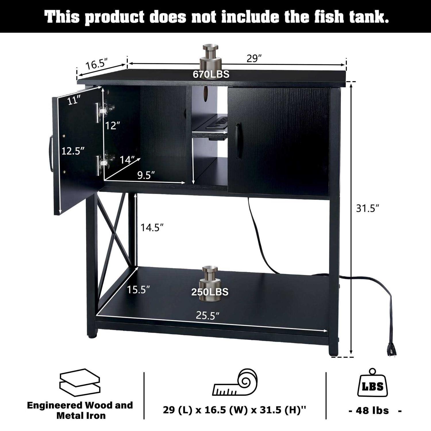 Tc-homeny 10-29 Gallon Aquarium/Fish Tank Stand 2 layers with Cabinet and Charging Station/Power Outlets - Pet Supplies online store