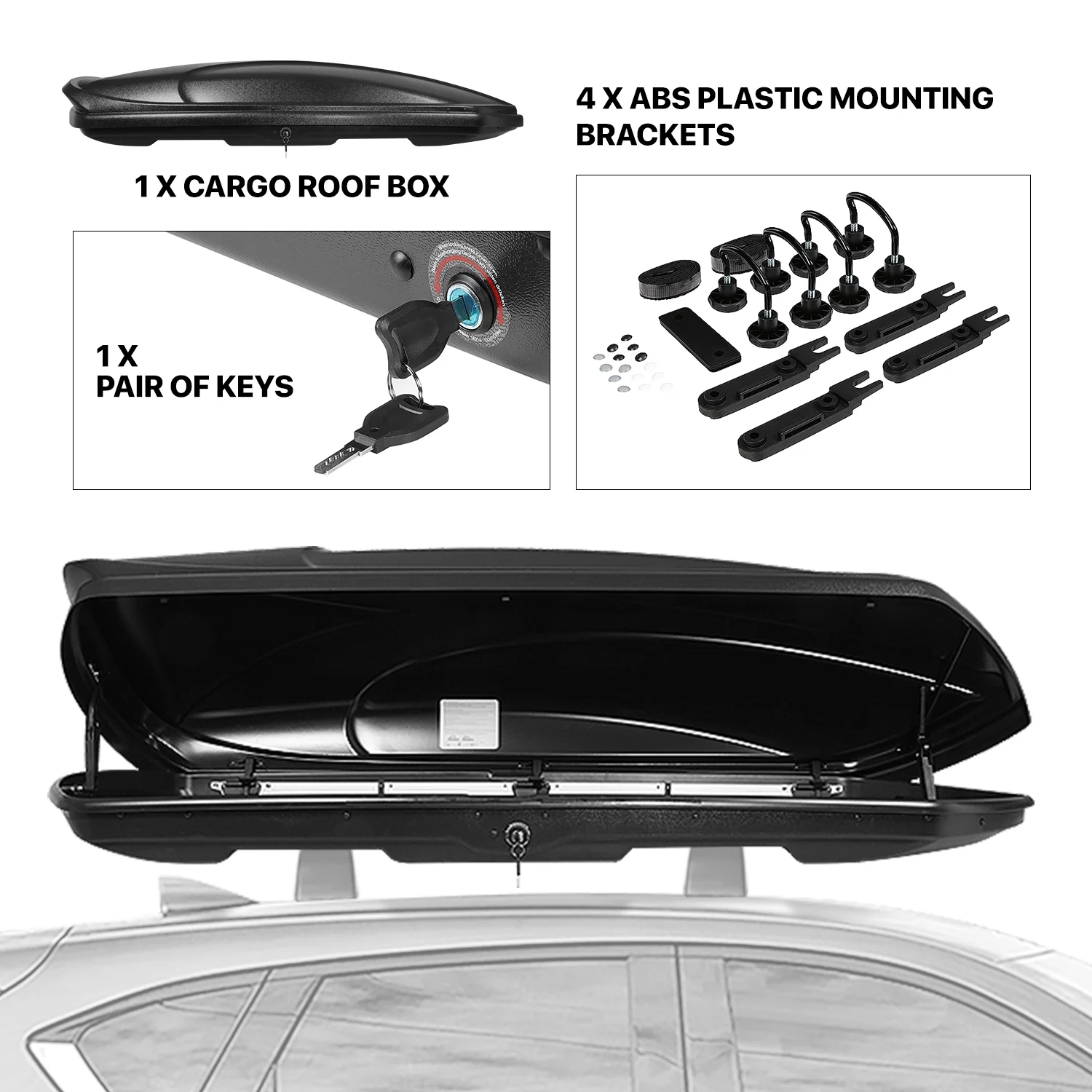 DNA Motoring PT-ZTL-8294-BK Universal SUV Roof Top Cargo Storage Box Luggage Carrier w/ Keys Textured Finish