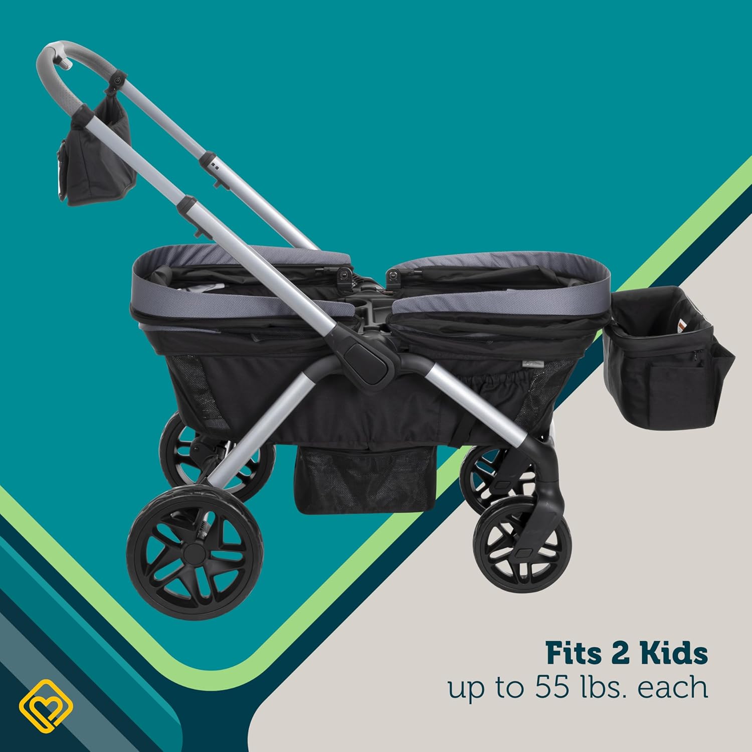 Safety 1st Summit Wagon Stroller fits 2 Kids with Removable Child Tray and 2 Cup Holders, Wave Runner + onBoard 35 LT Adjustable Infant Car Seat Base