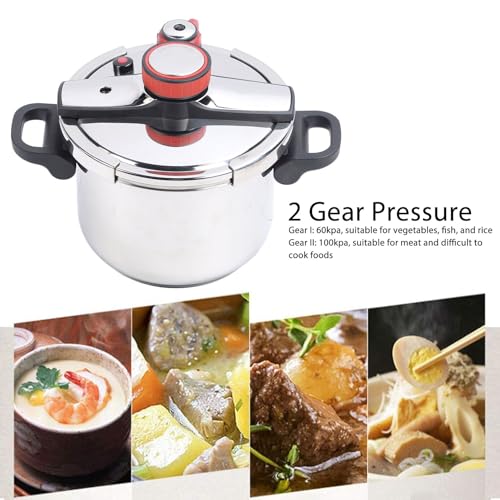 Stainless Steel Pressure Cooker, 2 Gear Pressure Cooking Pot Stainless Steel Pressure Canner with Foldable Handle Universal Pressure Cooking Pot for Induction Gas Stove Open Flame