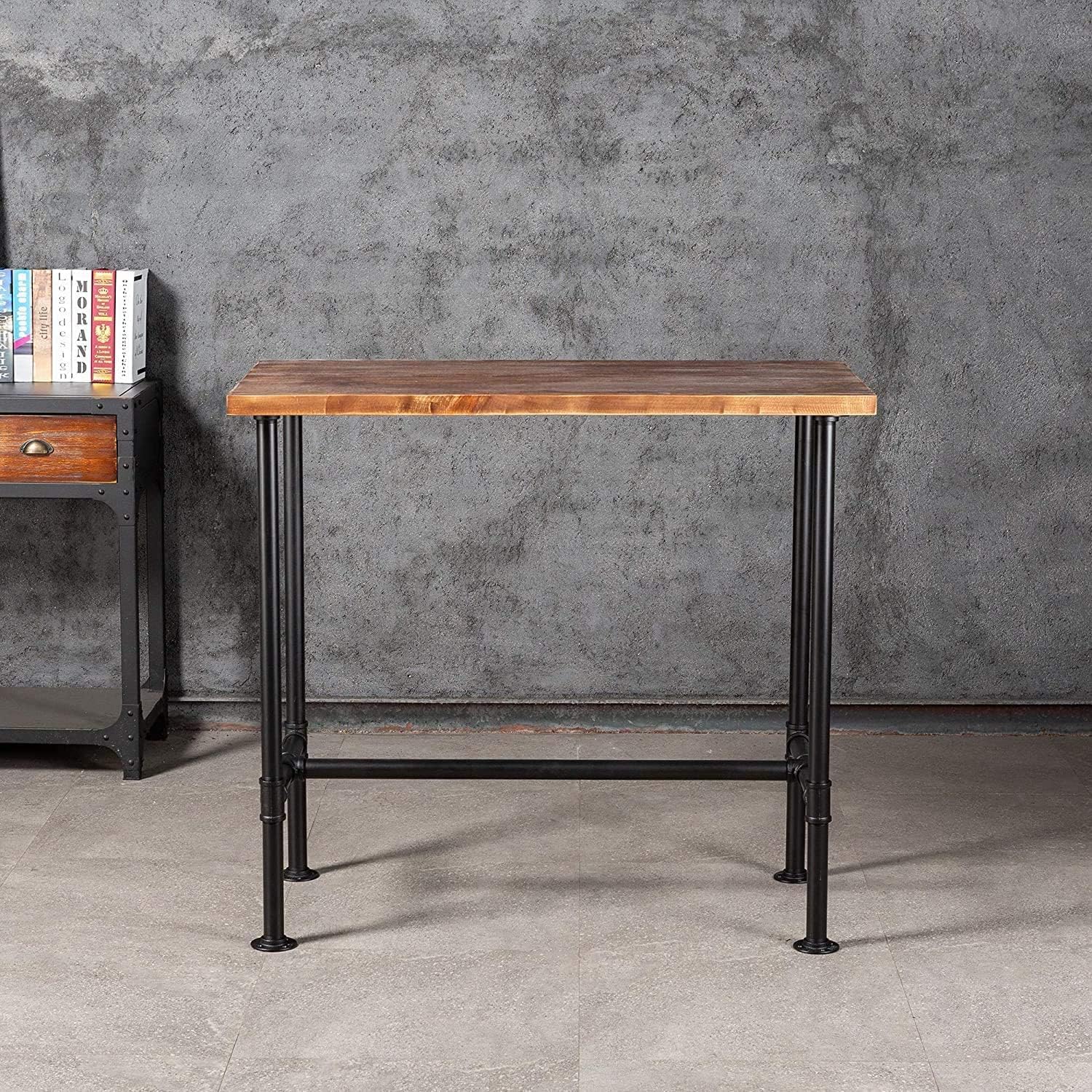 Industrial Pipe Design Bar Table(41.3inch H) and Set of 4 Vintage Bar Stools 26-32inch Height Adjustable Home Kitchen Bar Set for Office Coffee House Pub