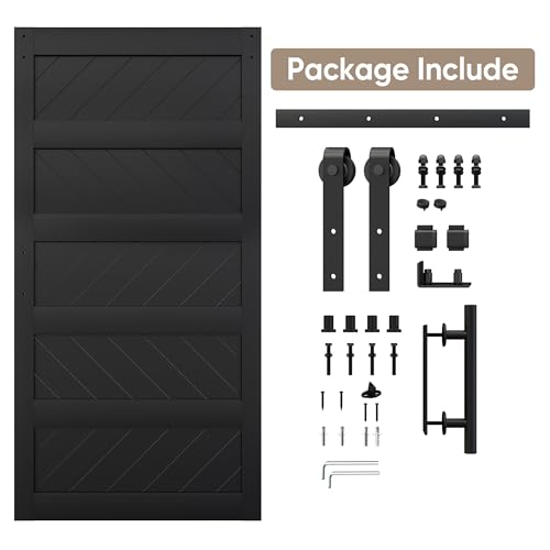 JUBEST 36" x 84" Barn Door, Slding Barn Door Kit Wave Shape Barn Door Panel with Hardware Kit Include, Easy Installation, Solid Wood, MDF & PVC Covered, Black