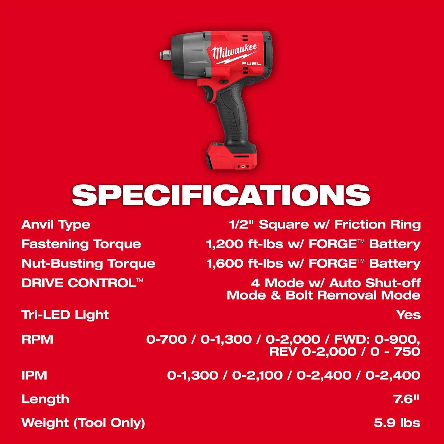 Milwaukee 2967-20 M18 FUEL 1/2 High Torque Impact Wrench w/Friction Ring