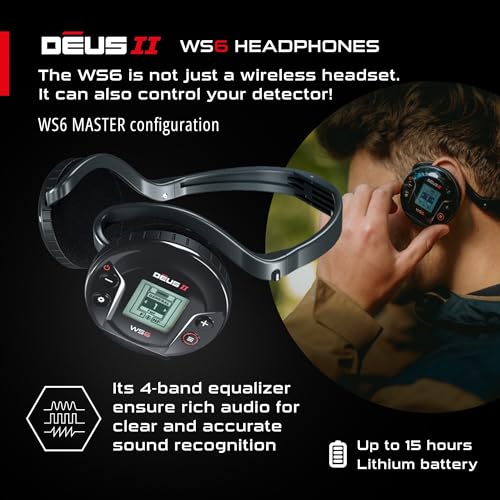 XP Metal Detector Deus II - Waterproof and Multi Frequency, Ideal for Treasure and relic Hunting - with 9" FMF Coil, Remote Control, WS6 Wireless Headphones & S-Telescopic stem (DEUS2-22FMFRCWS6EA)