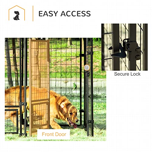 PawHut 4.6' x 4.6' x 5' Dog Kennel Outside, Welded Wire Outdoor Dog Kennel Run with Waterproof & UV Resistant Cover, for S&M Breeds, Chickens, Ducks, Black