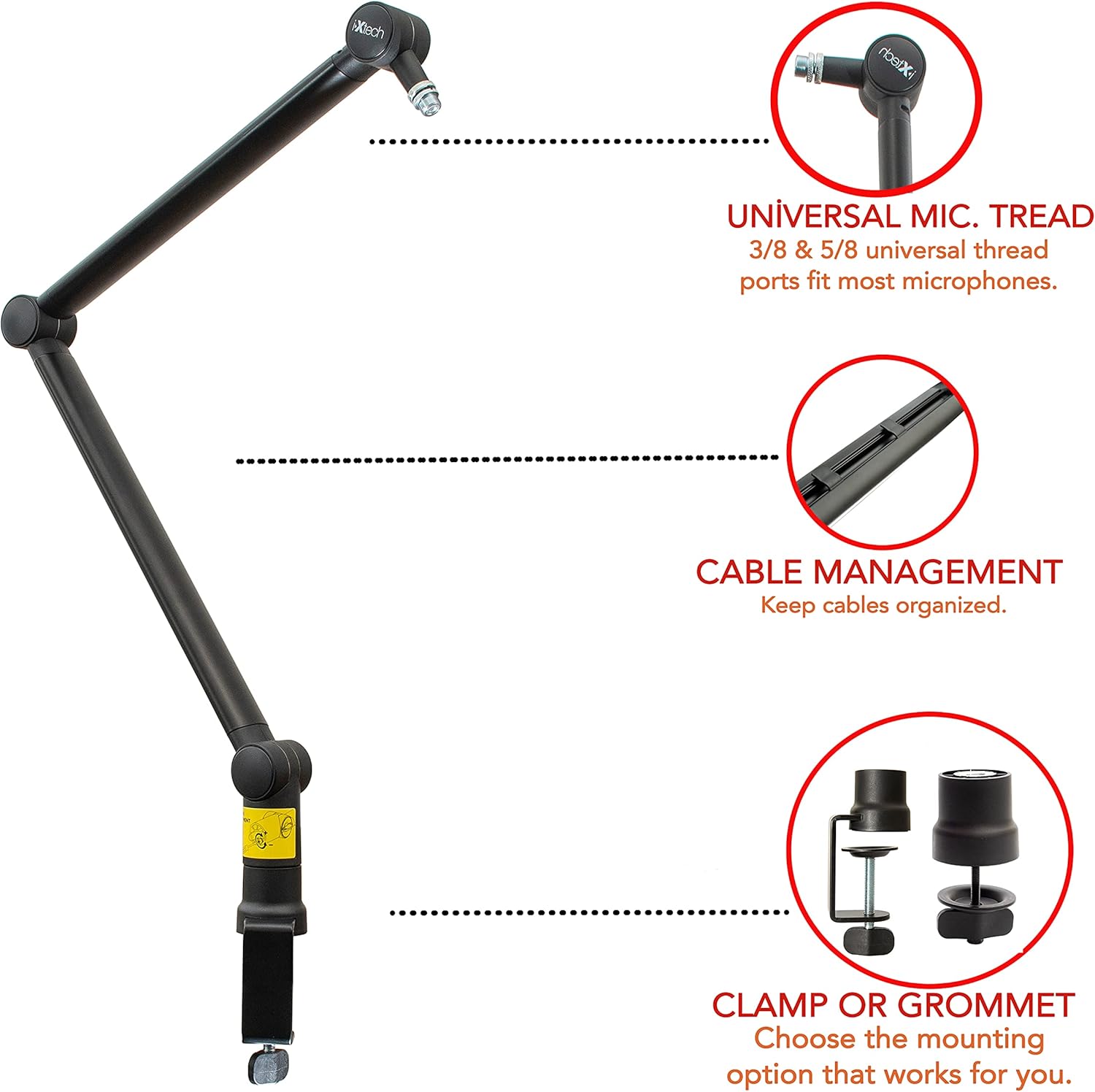 IXTECH Boom Arm - Adjustable 360° Rotatable Microphone Arm - Sturdy Stainless Steel Mic Arm Desk, Table Stand - Foldable Scissor Arm - Stable Microphone Mount Arms for Radio Studio, Podcast, Gaming