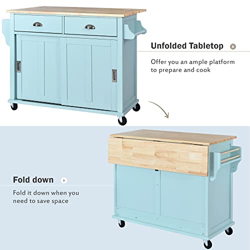 Kitchen Island Cart on Wheels，Rolling Kitchen Island with Drawers and Storage Cabinet (Black)