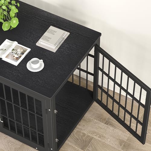 48 Inch Heavy Duty Dog Crate Furniture for Large Dogs, Decorative Pet House End Table, Extra Large Wooden Cage Kennel Furniture Indoor, Natural and White
