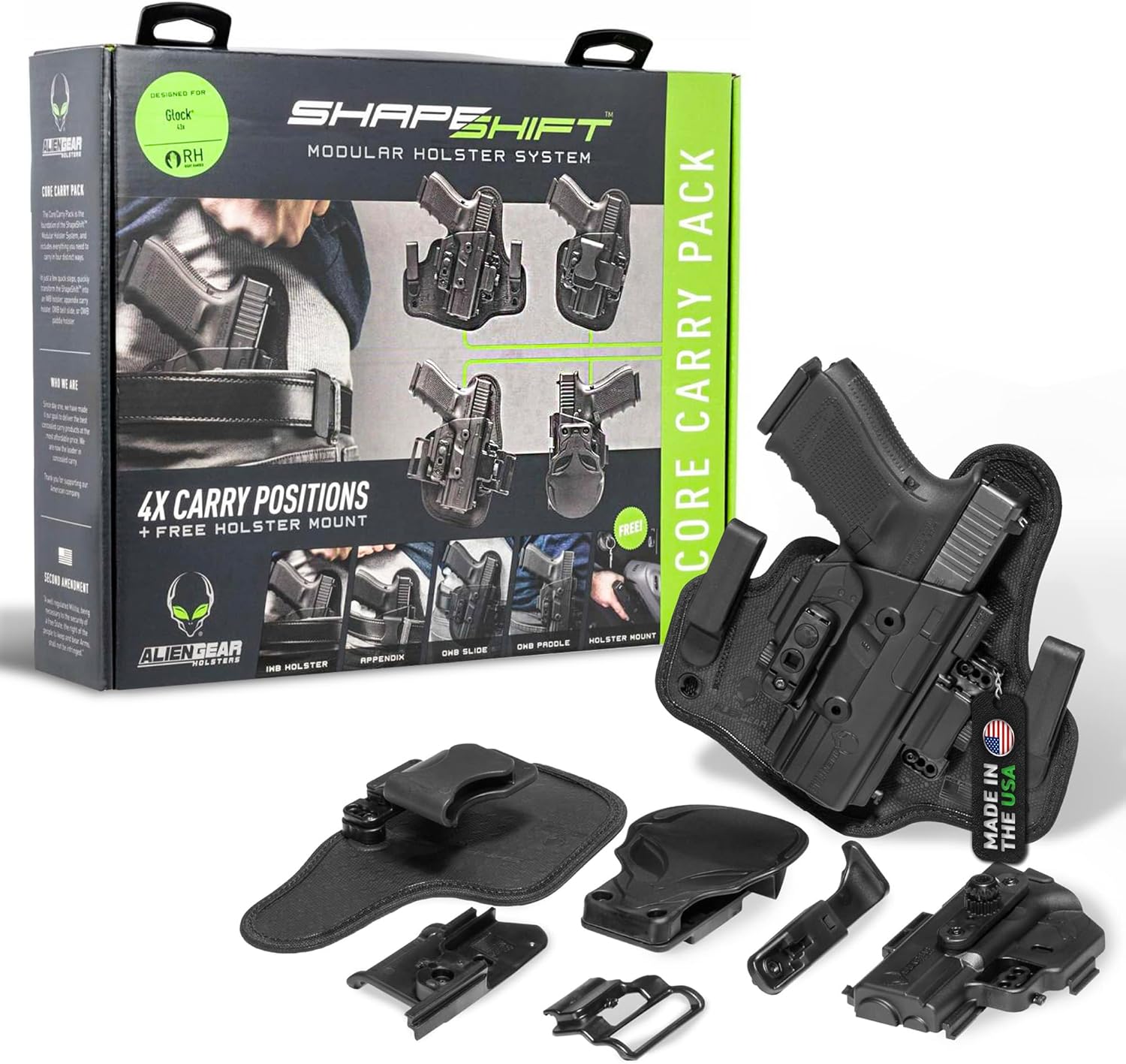 Alien Gear Shapeshift 4 in 1 Holster - IWB, Appendix, OWB Paddle, and OWB Belt Slide Included - Concealed and Open Carry - Tuckable - Right Hand Draw - Glock 22