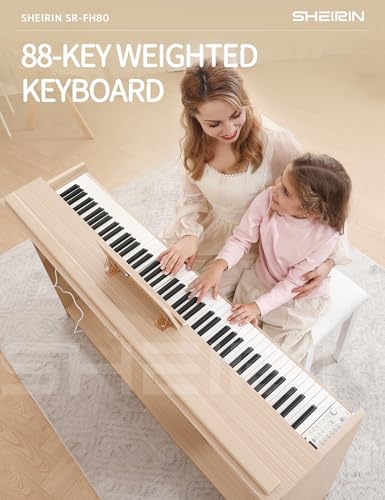 Digital Piano Hammer Action Keyboard 88 Keys Upright Acoustic Electric Weighted Piano Beginner MIDI Cover Full Size Sustain Pedal Stand Real Professional SR-FH80 (Beige Full Cover)