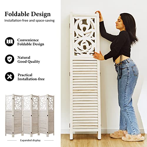 Room Divider Wood Carved Wall Divider Indoor Folding Portable Partition Screen for Home Office Garden Terrace - 6 Panel, 67 * 90inch (Dark Brown)
