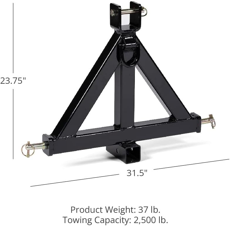 Titan Attachments Heavy Duty 3 Point 2 Receiver Trailer Hitch Category 1 Tractor Tow Drawbar Pull