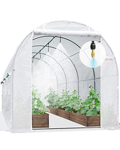 KING BIRD Upgraded 15x6.6x6.6FT Large Walk-in Greenhouse Heavy Duty Galvanized Steel Frame 2 Zippered Screen Doors 8 Screen Windows Tunnel Garden Plant Hot Green House 20 Stakes 4 Ropes 2 Gloves White