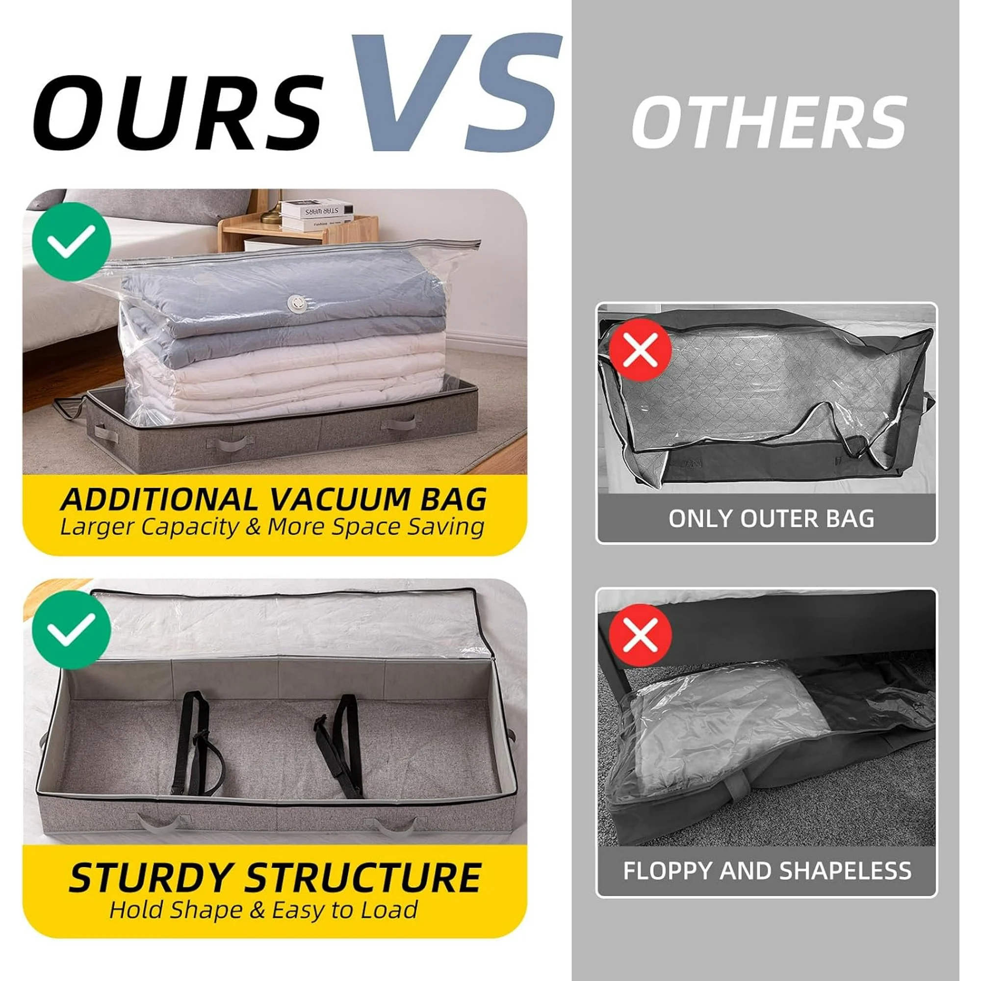 Under Bed Vacuum Storage Bags for Comforters and Blankets, Save 80% Space, Large Capacity Foldable Under Bed Storage Box for Quilts Pillow Blankets Linen, 41 x 17.7 x 6, Jumbo Vacuum Seal