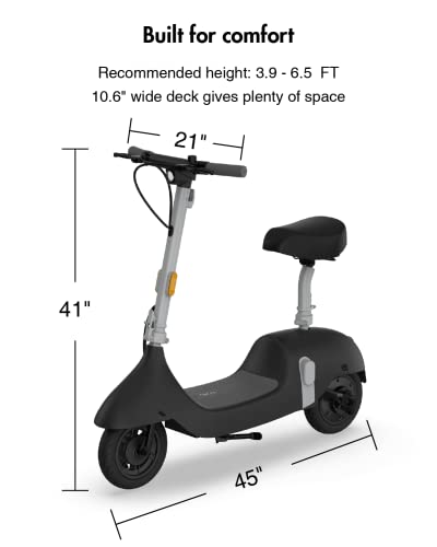 OKAI EA10 Electric Scooter with Seat for Adults, Up to 25 Miles Range & 15.5MPH, 750W Peak Power Motor, Electric Moped Bike with 10" Vacuum Tires, Detachable Battery, LED Screen, Dual Brake