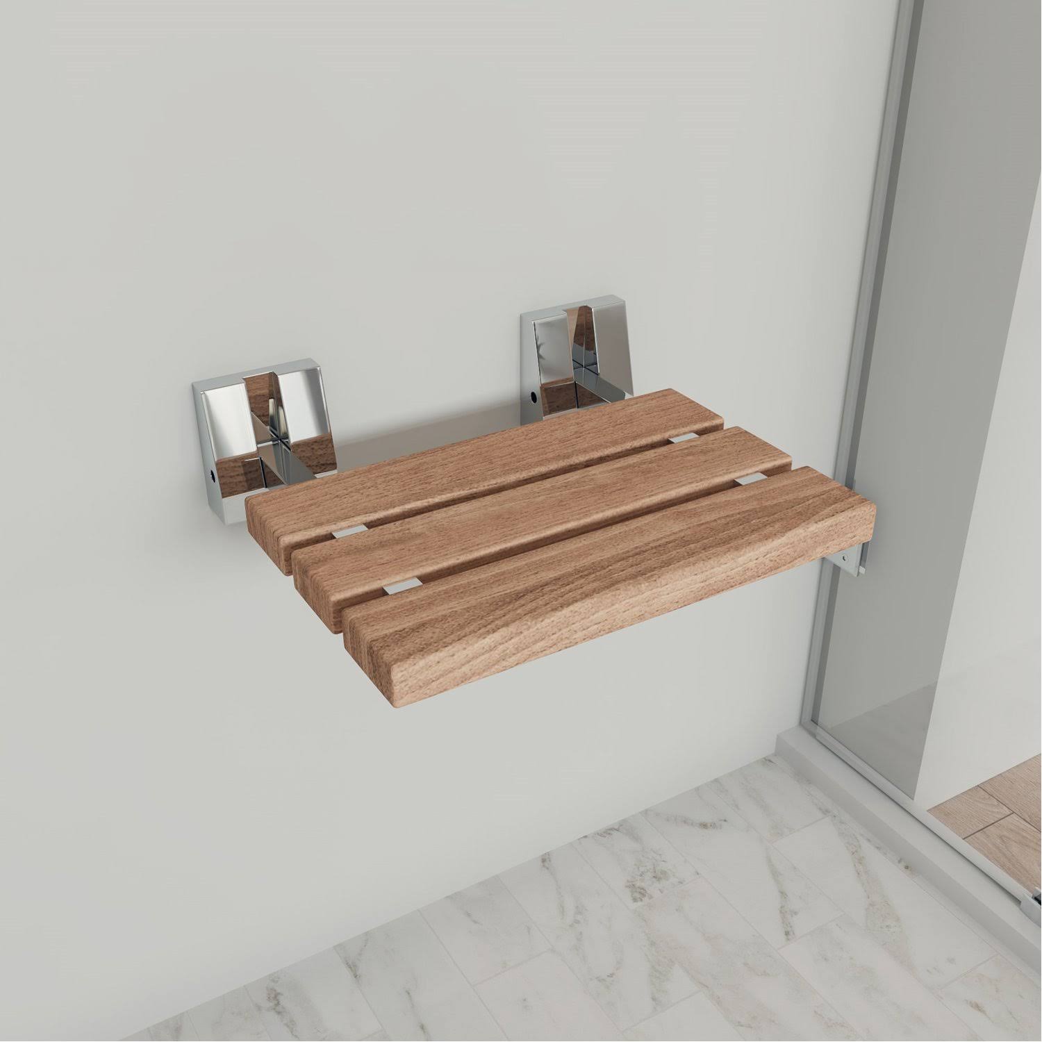 Alfi Brand ABS16S-BN Brushed Nickel 16x22 Folding Teak Wood Shower Seat Bench